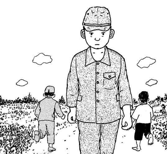 Dibujo de niños caminando en un camino rural